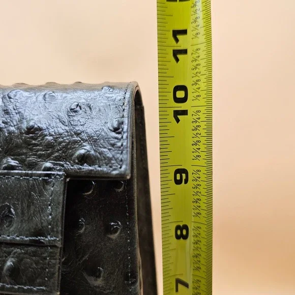 Andalossi Ostrich Embossed Leather Satchel Handbag With Lock‎ Charm and Dust Bag